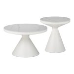 Βοηθητικά τραπέζια Coozlin Inart sintered stone σε απόχρωση λευκό μαρμάρου με λευκό μέταλλο
