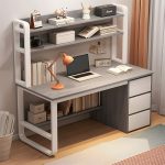 Γραφείο Soco pakoworld με ραφιέρα-MDF γκρι-λευκό 120x50x147εκ - Image 2