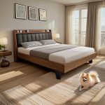 Κρεβάτι Frankly pakoworld mdf-pu σε καρυδί-μαύρο απόχρωση 150x200εκ - Image 2
