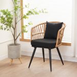 Πολυθρόνα Naoki pakoworld pe rattan -metal σε φυσική απόχρωση με μαύρα πόδια/μαξιλάρι 62x60x80εκ - Image 2