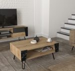 Τραπεζάκι Σαλονιού ArteLibre DIAPOROS Φυσικό/Μαύρο Μοριοσανίδα/Μελαμίνη 90x60x40cm - Image 5