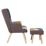 Πολυθρόνα Μπερζέρα Με Υποπόδιο ArteLibre BRIAR Patchwork Ύφασμα/Ξύλο 73x69x96cm - Image 2