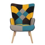 Πολυθρόνα ArteLibre BRIAR Κίτρινο/Μπλε Patchwork Ύφασμα/Ξύλο 73x69x96cm - Image 3