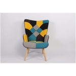 Πολυθρόνα ArteLibre BRIAR Κίτρινο/Μπλε Patchwork Ύφασμα/Ξύλο 73x69x96cm - Image 5
