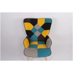 Πολυθρόνα ArteLibre BRIAR Κίτρινο/Μπλε Patchwork Ύφασμα/Ξύλο 73x69x96cm - Image 6