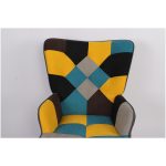 Πολυθρόνα ArteLibre BRIAR Κίτρινο/Μπλε Patchwork Ύφασμα/Ξύλο 73x69x96cm - Image 7