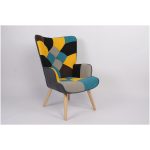 Πολυθρόνα ArteLibre BRIAR Κίτρινο/Μπλε Patchwork Ύφασμα/Ξύλο 73x69x96cm - Image 10