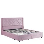 Κρεβάτι Διπλό ArteLibre ANNONA Ανοιχτό Ροζ Βελούδο 217x175x117.5cm (Στρώμα 160x200cm)