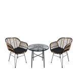 Σετ Τραπεζαρία Κήπου ArteLibre APPIUS Μαύρο Μέταλλο/Rattan/Γυαλί Με 2 Καρέκλες 14990370