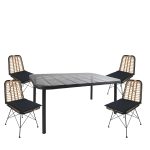 Σετ Τραπεζαρία Κήπου ArteLibre AMPIUS Μαύρο Μέταλλο/Rattan/Γυαλί Με 4 Καρέκλες 14990373