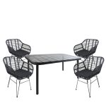 Σετ Τραπεζαρία Κήπου ArteLibre AMPLAS Μαύρο Μέταλλο/Rattan/Γυαλί Με 4 Καρέκλες 14990377