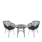 Σετ Τραπεζαρία Κήπου ArteLibre APPIUS Μαύρο Μέταλλο/Rattan/Γυαλί Με 2 Καρέκλες 14990382