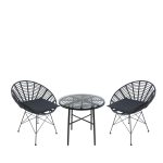 Σετ Τραπεζαρία Κήπου ArteLibre APPIUS Μαύρο Μέταλλο/Rattan/Γυαλί Με 2 Καρέκλες 14990388