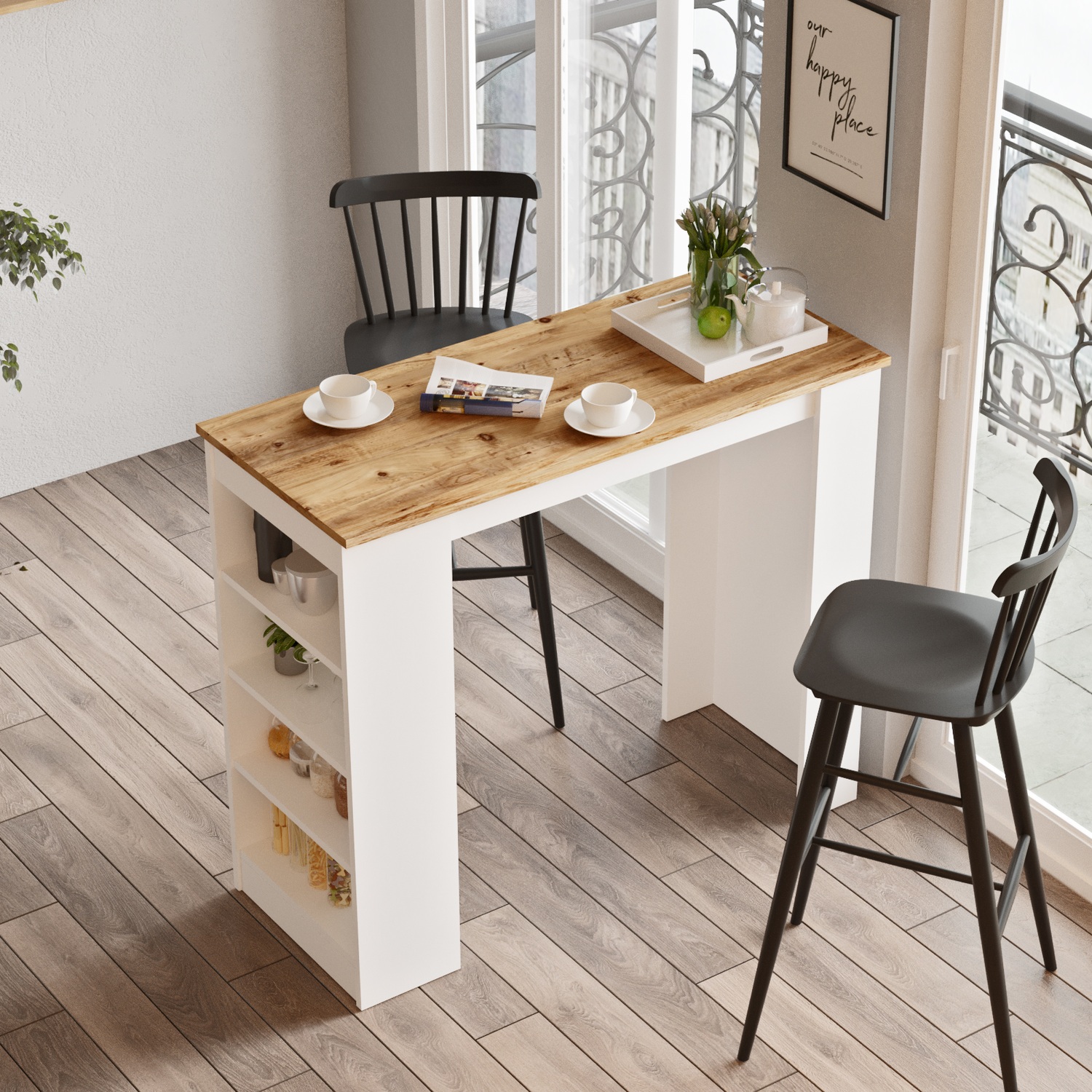 15350082 Τραπέζι Bar ArteLibre BROCKLEY Πεύκο/Λευκό Μοριοσανίδα 120x51.6x101.8cm - Image 1