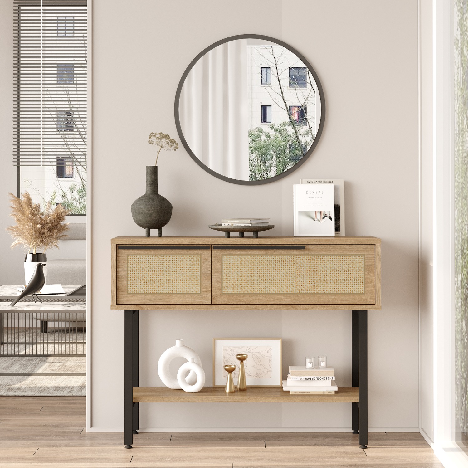 15350146 Κονσόλα ArteLibre FULHAM Φυσικό/Μαύρο Μοριοσανίδα/Μέταλλο 29.5x100x76cm - Image 1