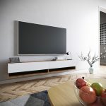 Έπιπλο τηλεόρασης επιτοίχιο Handra pakoworld λευκό-oak 180x31,5x29,5εκ - Image 2