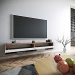 Έπιπλο τηλεόρασης επιτοίχιο Handra pakoworld λευκό-oak 180x31,5x29,5εκ - Image 3
