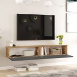 Έπιπλο τηλεόρασης επιτοίχιο Dello pakoworld ανθρακί-sonoma 180x31.6x29.6εκ - Image 2