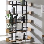 Βιβλιοθήκη Musha pakoworld μέταλλο μαύρο με oak απόχρωση 120x27x185εκ
