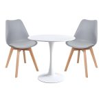 Τραπεζαρία Elijah-Gaston pakoworld σετ 3τεμ pp-pu σε γκρι-λευκή απόχρωση με φυσικό πόδι Φ60x74εκ