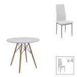 Τραπεζαρία Julita-Parker pakoworld σετ 5τεμ MDF λευκό-πόδια φυσικό Φ80x73εκ