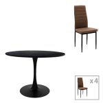 Τραπεζαρία Balou-Parker pakoworld σετ 5τεμ μαύρο-καφέ Φ120x73εκ
