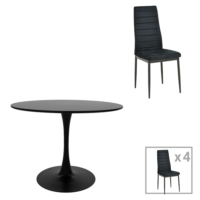 200-001404 Τραπεζαρία Balou-Parker pakoworld σετ 5τεμ μαύρο Φ100x73εκ - Image 1