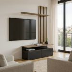 Σύνθετο σαλονιού Perlento pakoworld σε μαύρο με sonoma απόχρωση 140x41x219.5εκ