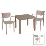 Τραπεζαρία Explore-Frontline pakoworld σετ 5τεμ PP cappuccino 90x90x73,5εκ