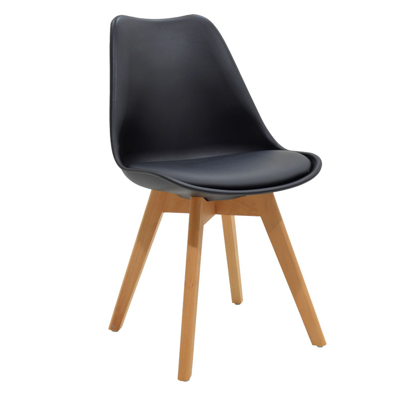 271-000002 Καρέκλα Gaston pakoworld PP-PU μαύρο-φυσικό πόδι 48x55x83εκ - Image 1