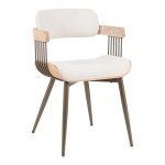 Πολυθρόνα Cameo pakoworld μέταλλο μπρονζέ-white-wash ξύλο-μπέζ ύφασμα 53x49.5x75.5εκ