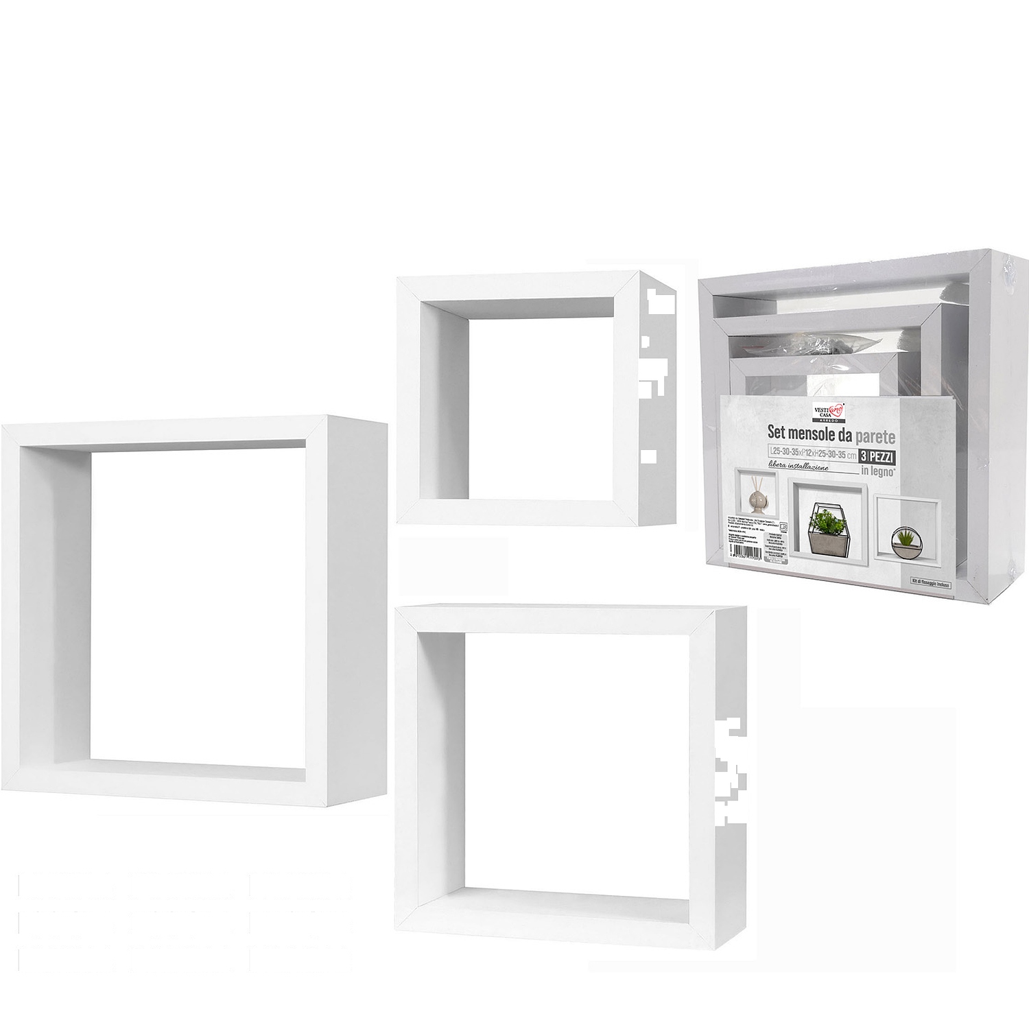685026gt Σετ Ραφιών Κύβοι Λευκό Ξύλο 35x35x12cm/30x30x12cm/25x25x12cm 3Τμχ - Image 1