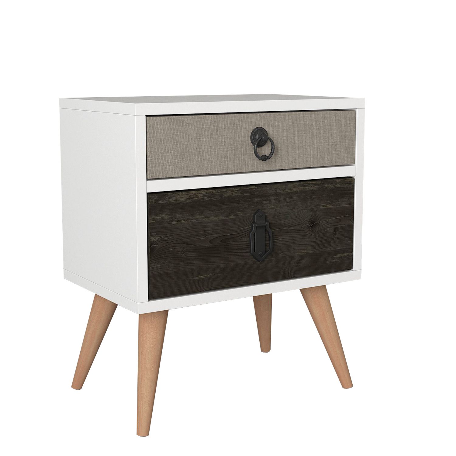8680782058493 Κομοδίνο ArteLibre KIMOLOS Λευκό/Φυσικό/Καφέ 45x30x52cm - Image 1
