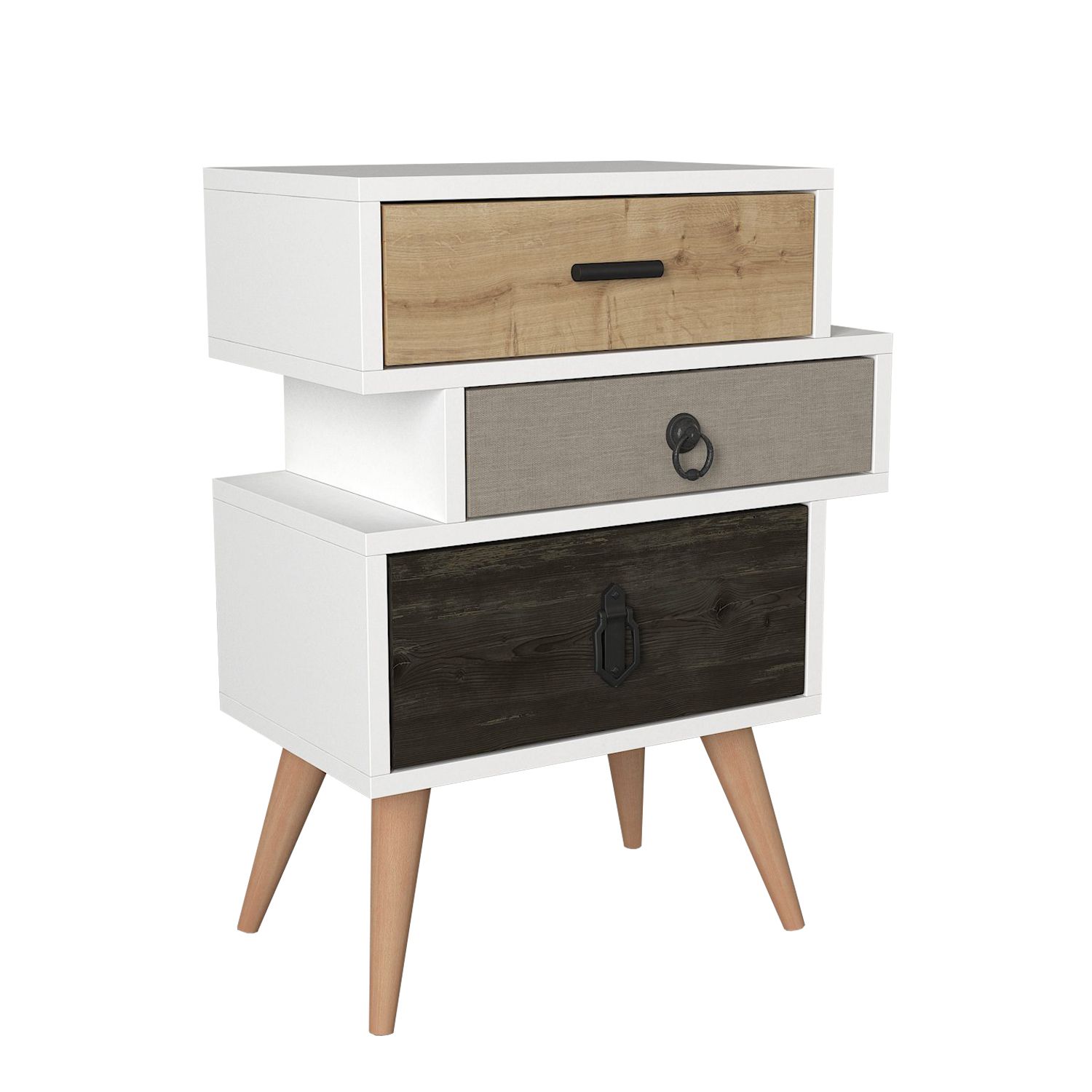 8680782058509 Κομοδίνο ArteLibre KIMOLOS Λευκό/Φυσικό/Καφέ 52x30x68cm - Image 1