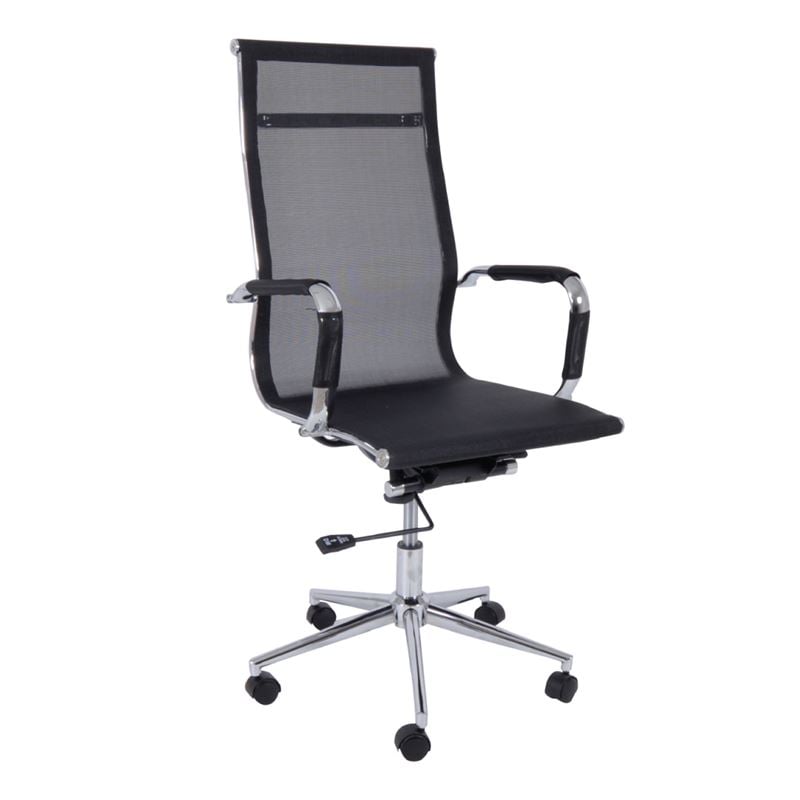 bf3200-polythrona-diefth.mavro-mesh-enlarge BF3200 Πολυθρόνα Διευθυντή Μέταλλο Χρώμιο - Mesh Μαύρο - Image 1