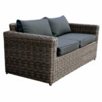 ARIZONA 2Θέσιος Καναπές Κήπου ALU, 4mm Half-Round Wicker Grey Brown, Μαξιλάρια Ανθρακί - Image 2