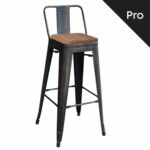 RELIX Wood Σκαμπό Bar-Pro με Πλάτη, Μέταλλο Βαφή Antique Black, Απόχρωση Ξύλου Dark Oak - Image 2