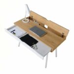 ΓΡΑΦΕΙΟ Η/Υ Μέταλλο Βαφή Άσπρο, Melamine Beech - Image 3