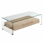 GLASSER Wood Τραπεζάκι Σαλονιού Γυαλί 12mm - Ράφι με Συρτάρι Απόχρωση Δρυς - Image 2