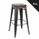 RELIX Σκαμπό Bar-Pro, Στοιβαζόμενο, Μέταλλο Βαφή Antique Black, Pu Σκούρο Καφέ - Image 2