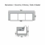 BARCELONA τ. Καναπές Σαλονιού Καθιστικού 3Θέσιος Inox - Pu Μαύρο - Image 3