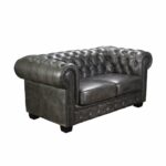 CHESTERFIELD Birmingham Kαναπές 2Θέσιος Σαλονιού Καθιστικού, Δέρμα Antique Grey - Image 2
