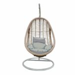 MACAN-II Κρεμαστή Πολυθρόνα, Wicker Grey-White, Μέταλλο Βαφή Άσπρο, Μαξιλάρι Γκρι - Image 2