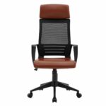 BF2500 Πολυθρόνα Γραφείου Διευθυντή Mesh Μαύρο - Pu Καφέ - Image 3