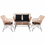 SALSA MAX Living Set Κήπου 4 τεμαχίων, Μέταλλο Βαφή Μαύρο, Wicker Φυσικό, Μαξιλάρια Μαύρο - Image 2