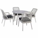 CENTRAL Set Τραπεζαρία Κήπου ALU & Rope Grey-Μαξιλ.Ανθρακί: Τραπέζι Φ100cm + 4 Πολυθρόνες - Image 2
