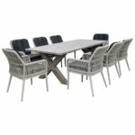 ALLEY Set Τραπεζαρία Κήπου ALU & Rope Grey-Μαξιλ.Ανθρακί: Τραπέζι 220x94 + 8 Πολυθρόνες - Image 2