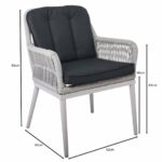 ALLEY Πολυθρόνα Τραπεζαρίας Κήπου ALU, Rope Grey 6mm, Μαξιλάρια Ανθρακί - Image 6