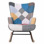 ALMA Rocking Πολυθρόνα Μπερζέρα Καθιστικού, Ύφασμα Patchwork, Βάση Μαύρο-Φυσικό - Image 5