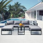 ORBEA Set Καθιστικό Κήπου ALU Ανθρακί, Καναπές 4Θ+2 Πάγκοι+ Τραπέζι, Μαξιλάρι Γκρι Σκούρο - Image 3